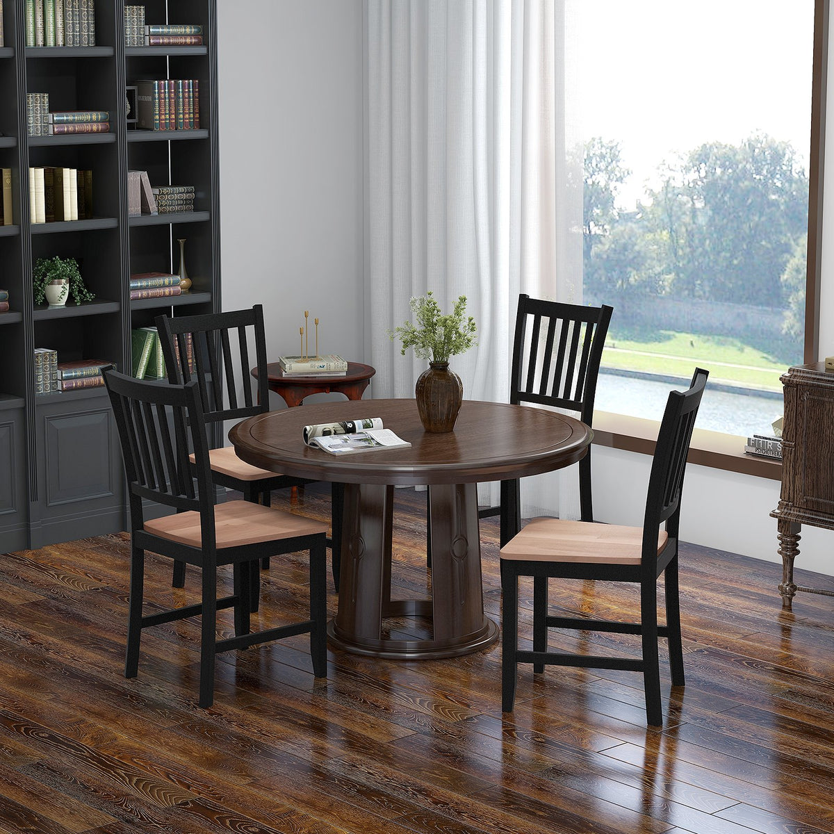 Set of 4 Dining Chair Spindle Back Wooden Legs view 3