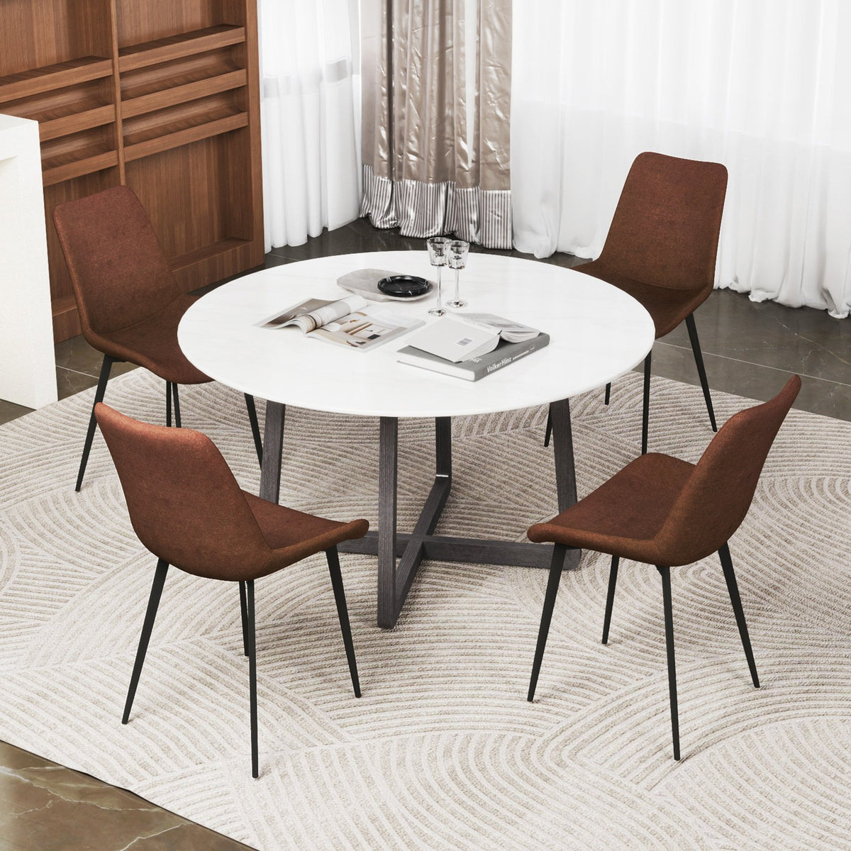 Set of 4 Dining Chair Upholstered with Metal Legs and Padded Backs-Brown view 2