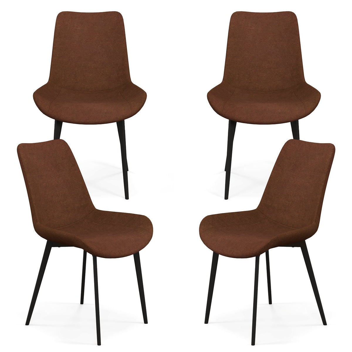 Set of 4 Dining Chair Upholstered with Metal Legs and Padded Backs-Brown view 4
