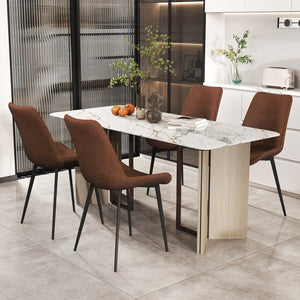 Set of 4 Dining Chair Upholstered with Metal Legs and Padded Backs-Brown view 6