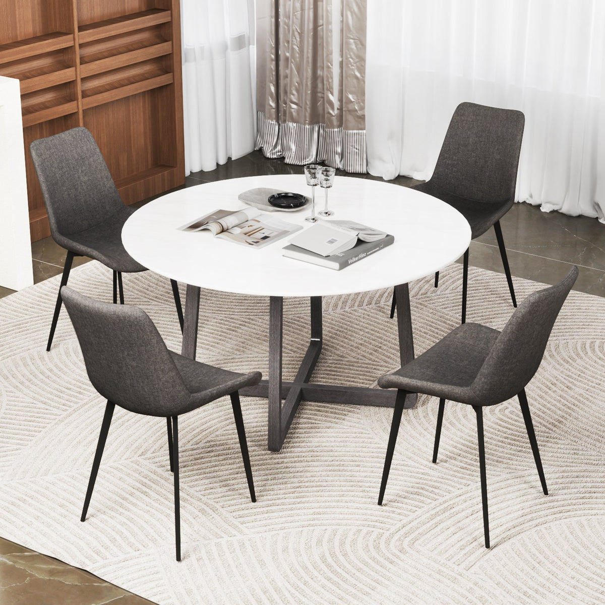Set of 4 Dining Chair Upholstered with Metal Legs and Padded Backs-Gray view 2