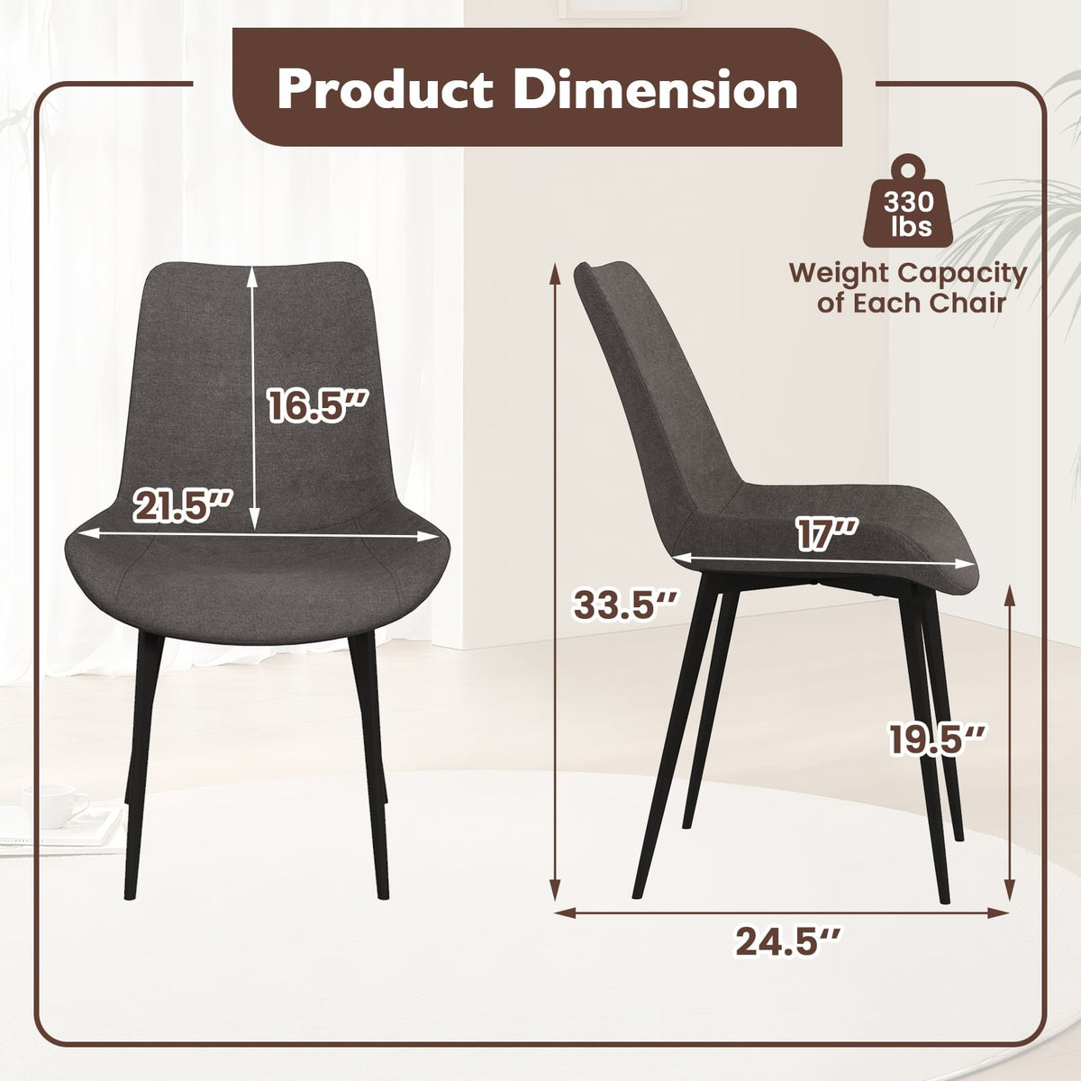 Set of 4 Dining Chair Upholstered with Metal Legs and Padded Backs-Gray view 5