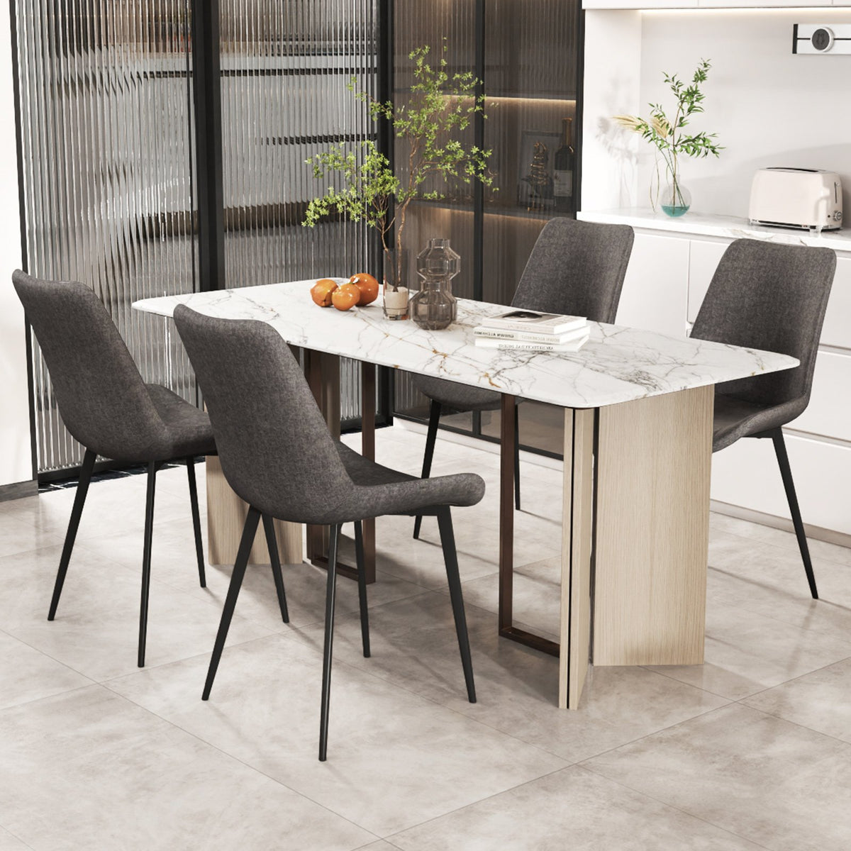 Set of 4 Dining Chair Upholstered with Metal Legs and Padded Backs-Gray view 6