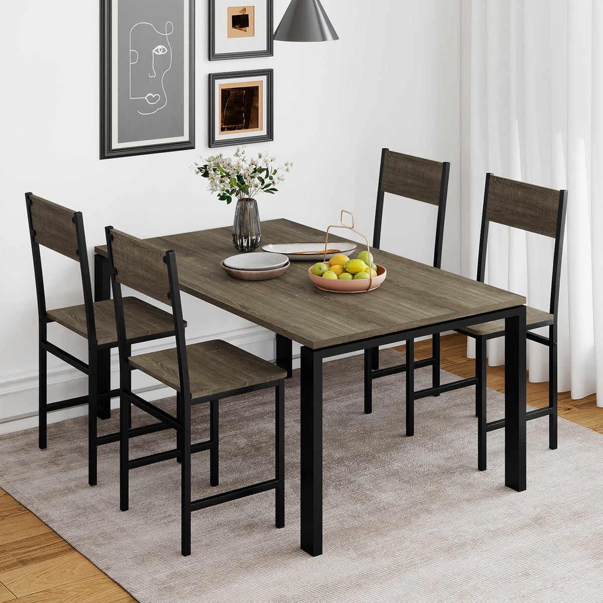 Set of 4 Dining Chairs with Metal Legs and Slanted Back-Gray view 3