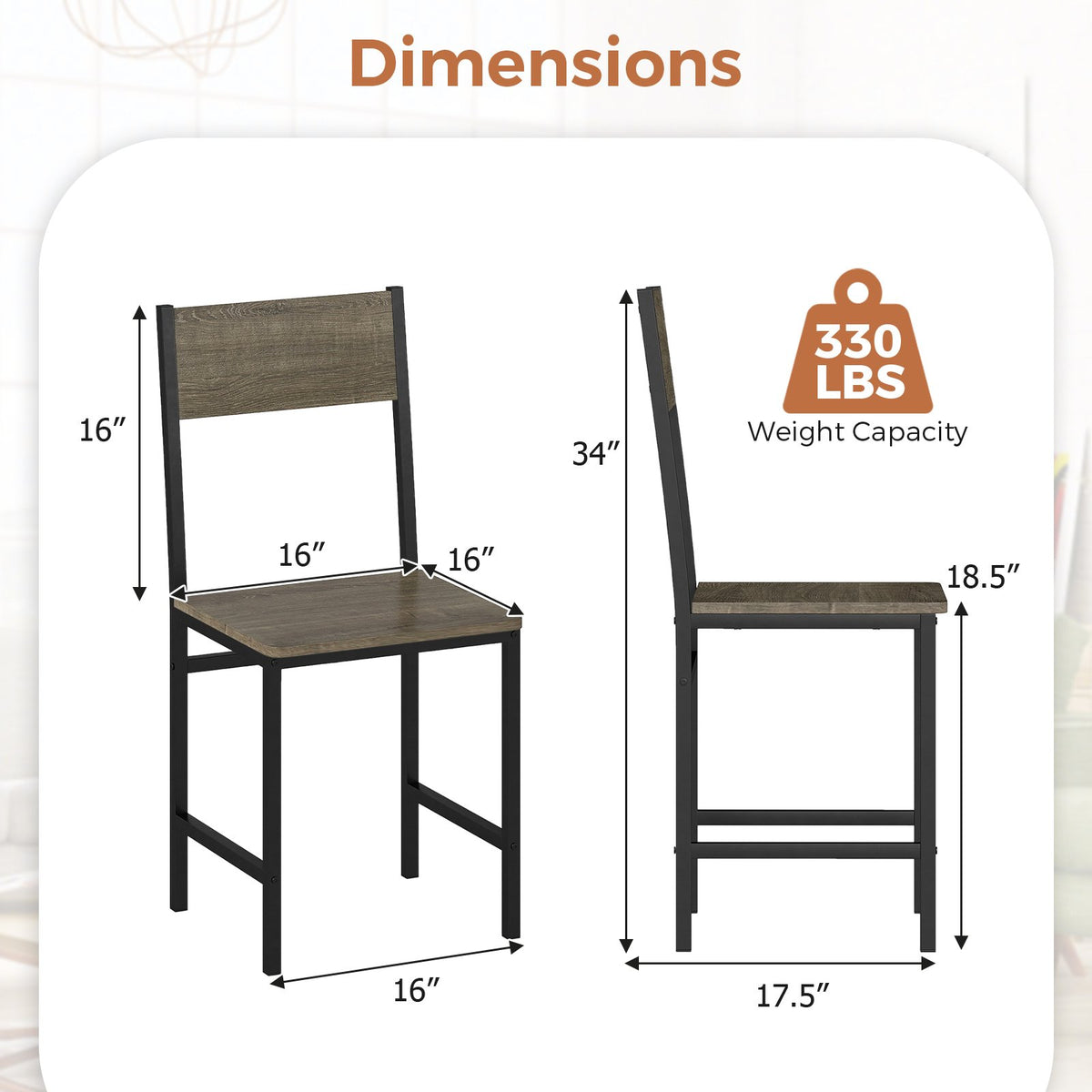 Set of 4 Dining Chairs with Metal Legs and Slanted Back-Gray view 4