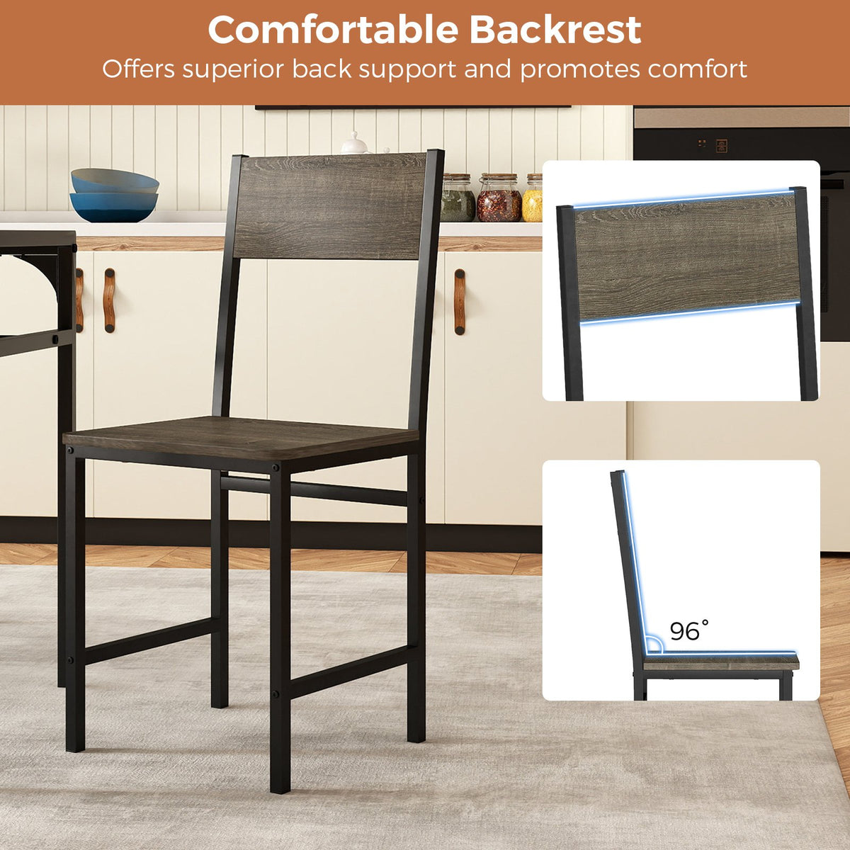 Set of 4 Dining Chairs with Metal Legs and Slanted Back-Gray view 5
