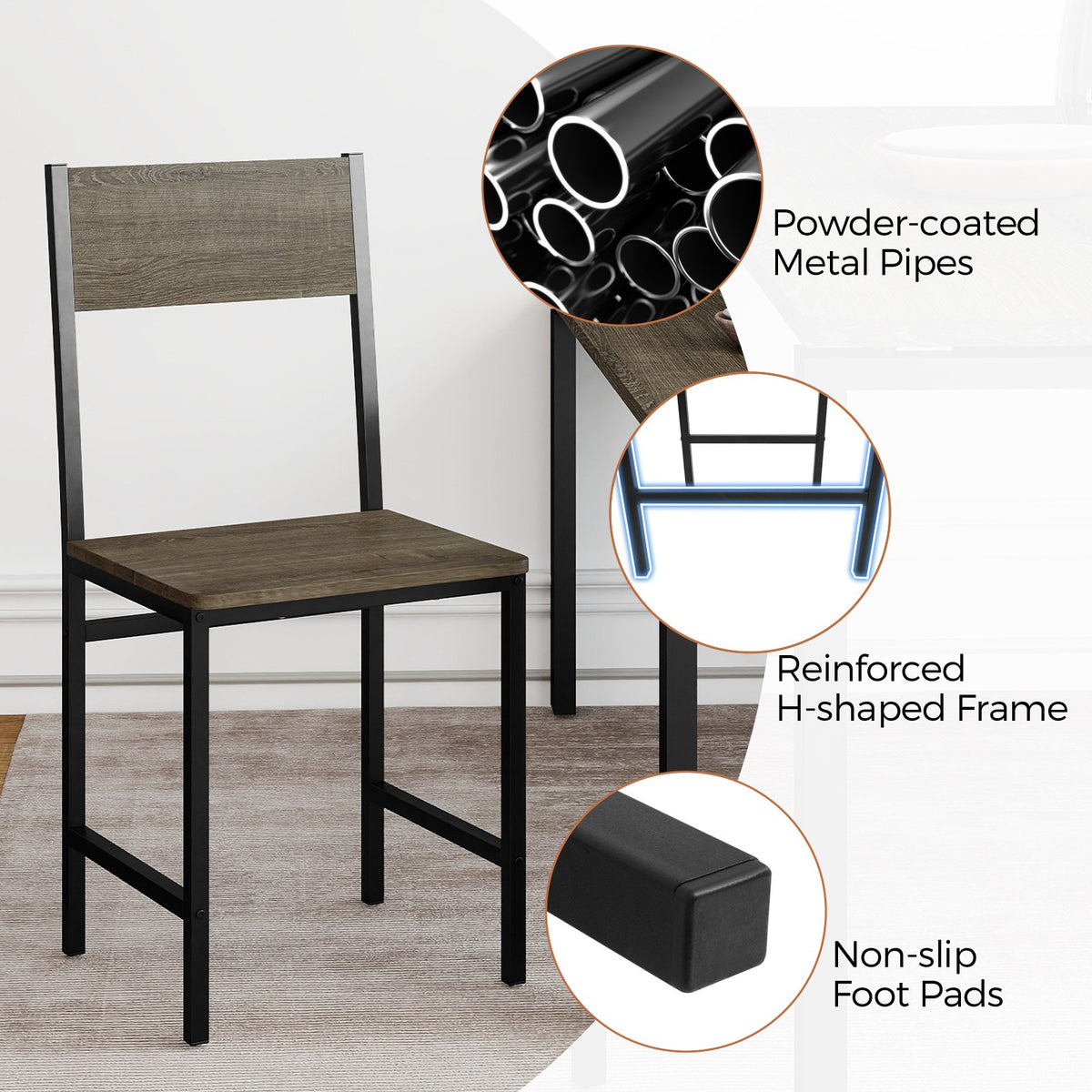 Set of 4 Dining Chairs with Metal Legs and Slanted Back-Gray view 7