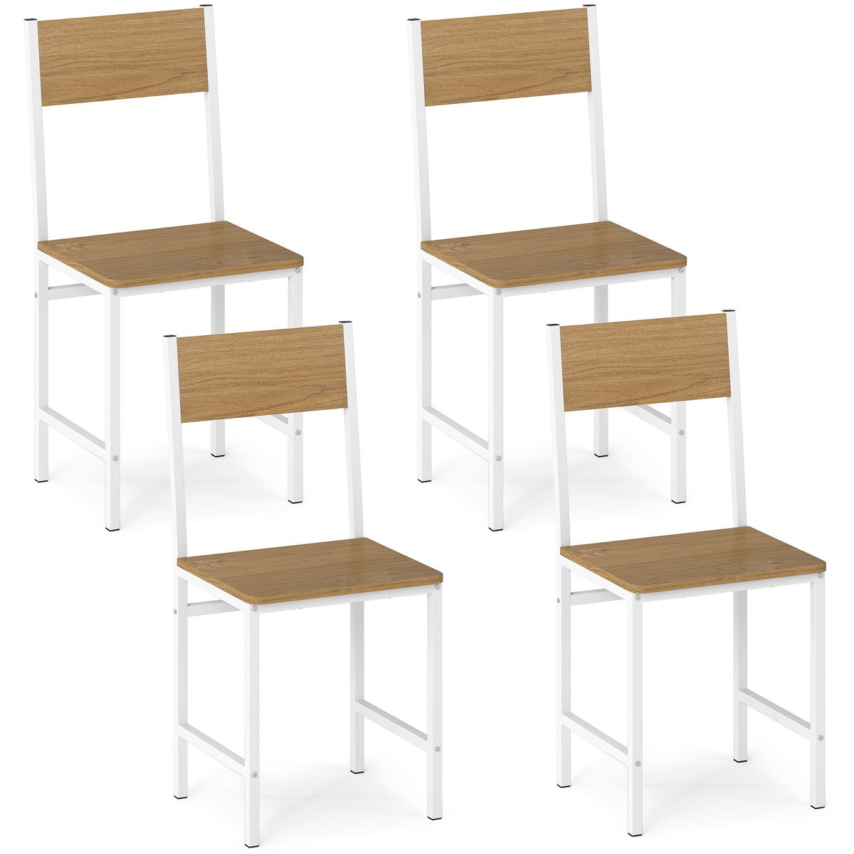 Set of 4 Dining Chairs with Metal Legs and Slanted Back-Natural