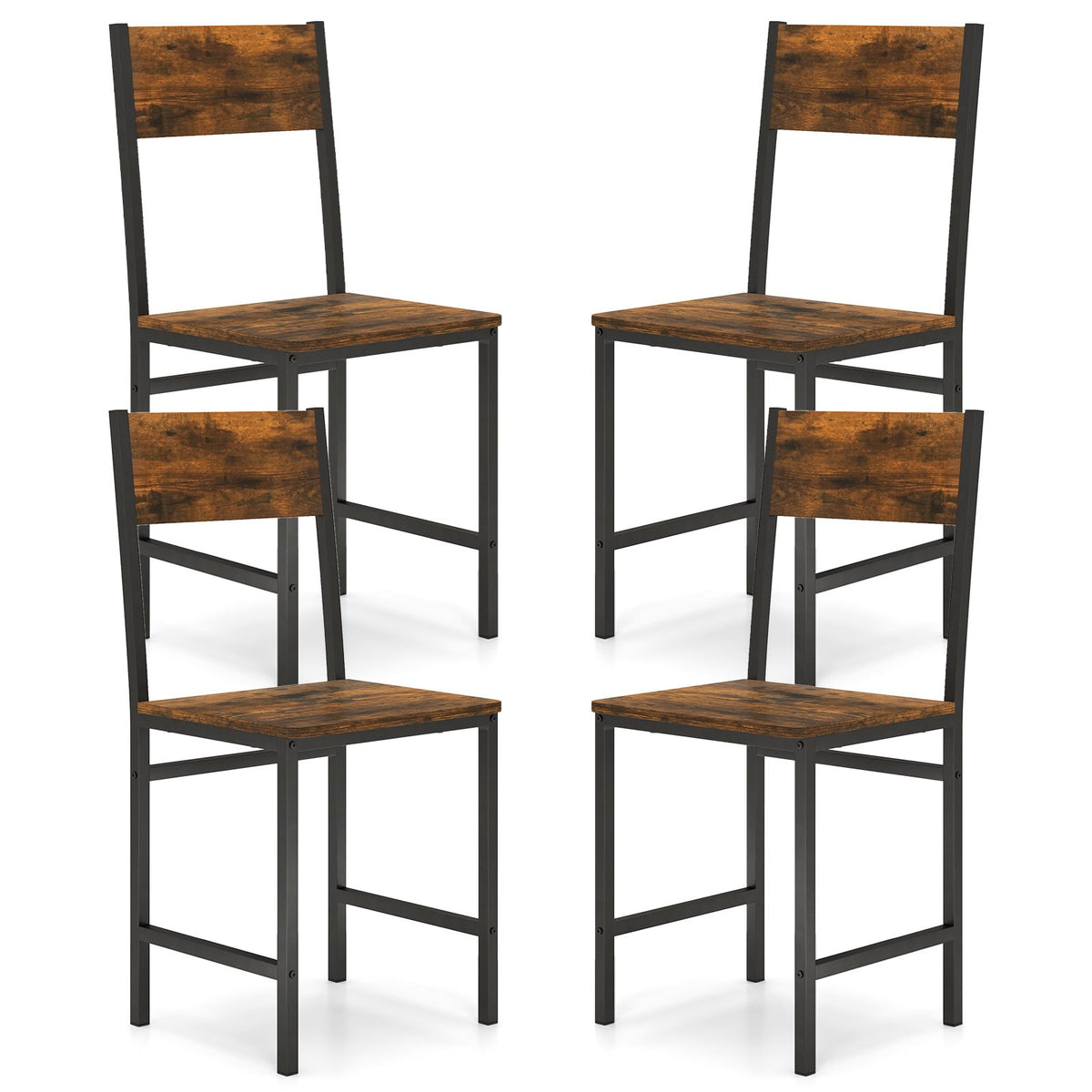 Set of 4 Dining Chairs with Metal Legs and Slanted Back-Rustic Brown