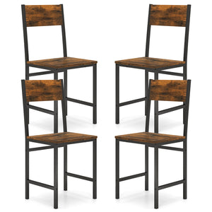 Set of 4 Dining Chairs with Metal Legs and Slanted Back-Rustic Brown