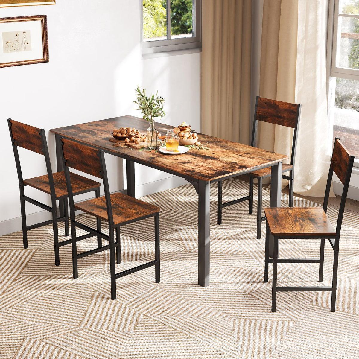 Set of 4 Dining Chairs with Metal Legs and Slanted Back-Rustic Brown view 2