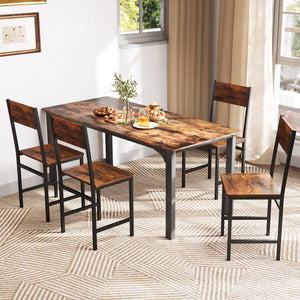 Set of 4 Dining Chairs with Metal Legs and Slanted Back-Rustic Brown view 2
