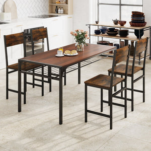 Set of 4 Dining Chairs with Metal Legs and Slanted Back-Rustic Brown view 3