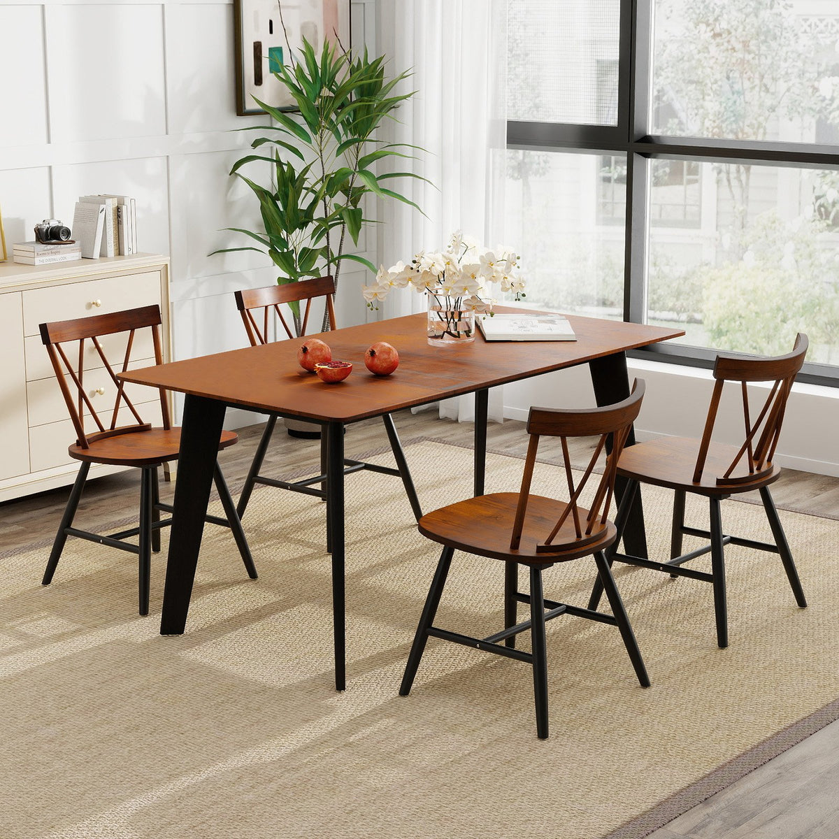 Set of 4 Dining Chairs with Rubber Wood Frame and Curved Cross Back-Dark Brown view 2
