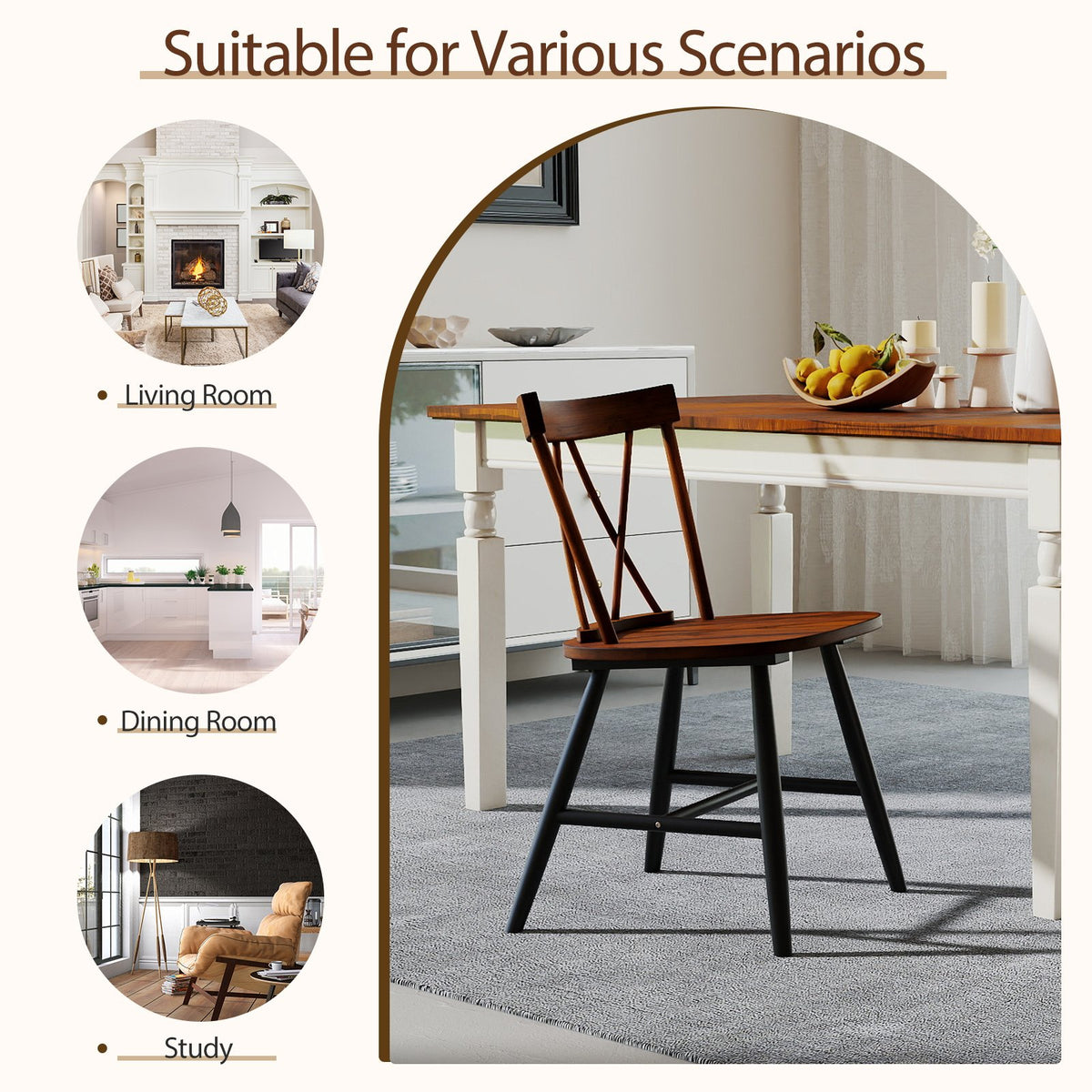 Set of 4 Dining Chairs with Rubber Wood Frame and Curved Cross Back-Dark Brown view 6