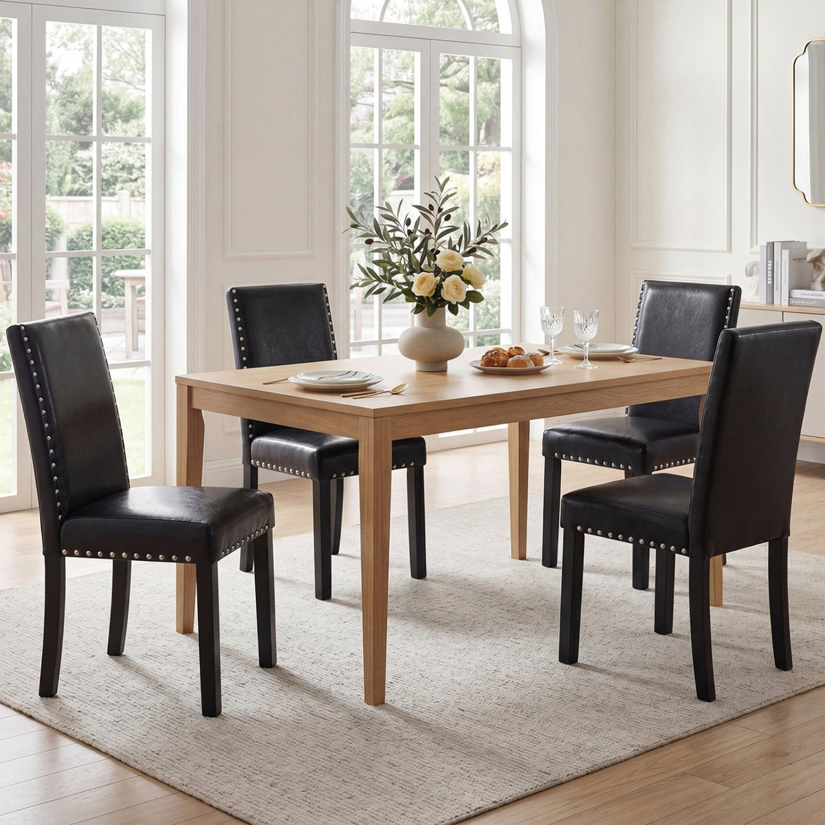 Set of 4 Dining Chairs with Solid Rubber and Wood Legs view 3