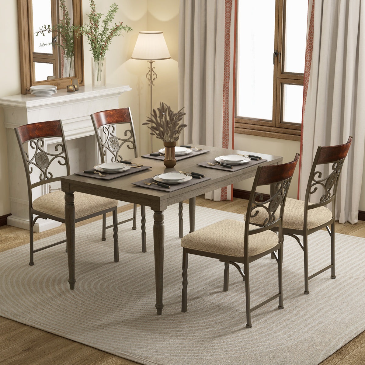 Set of 4 Dining Room Chairs Armless Kitchen Chairs Set with Seat Cushion view 2
