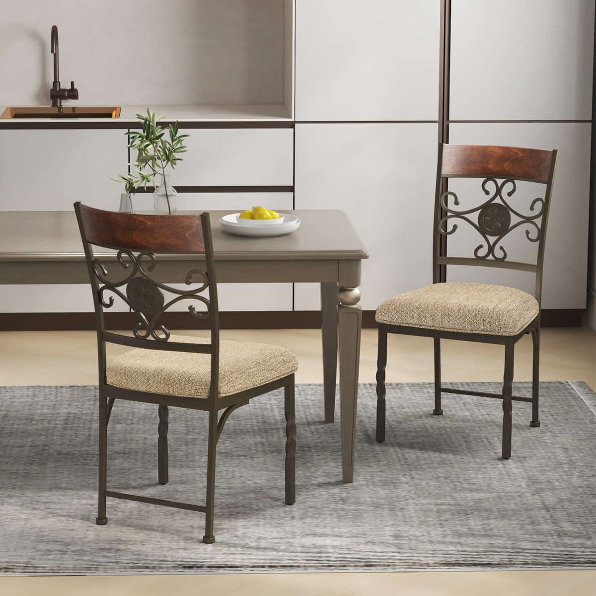 Set of 4 Dining Room Chairs Armless Kitchen Chairs Set with Seat Cushion view 3