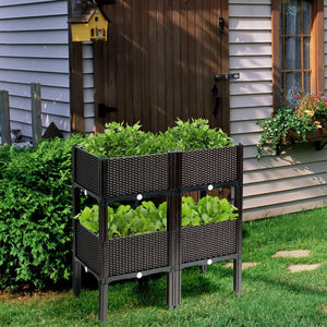 Set of 4 Elevated Flower Vegetable Herb Grow Planter Box-Brown view 2