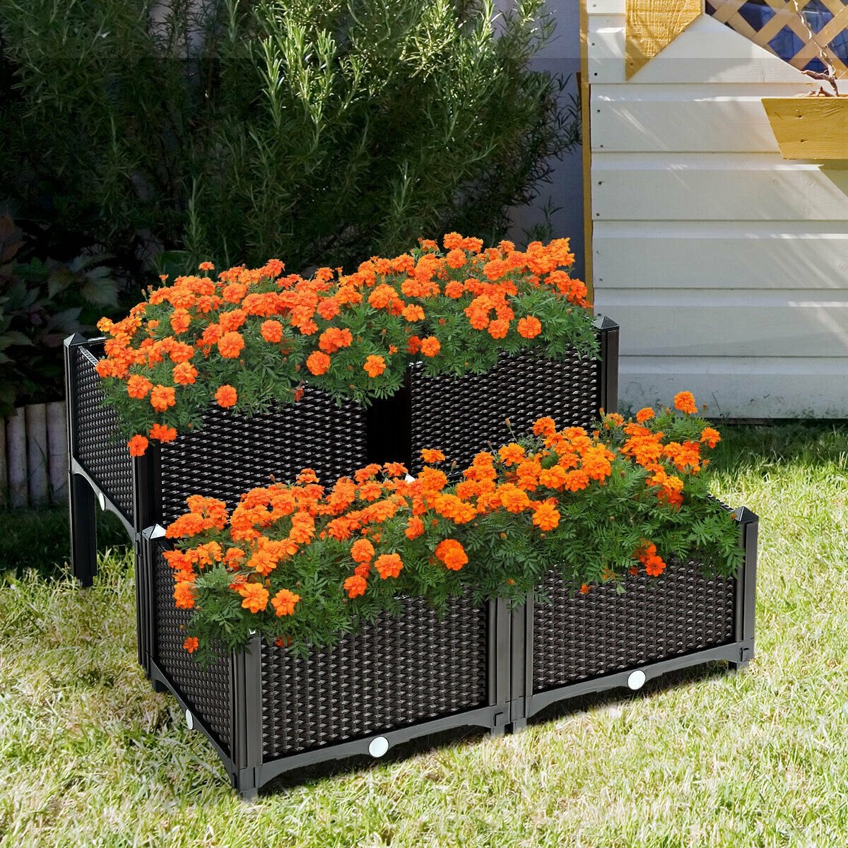 Set of 4 Elevated Flower Vegetable Herb Grow Planter Box-Brown view 3