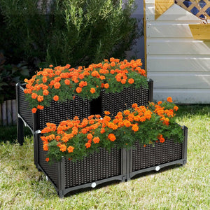 Set of 4 Elevated Flower Vegetable Herb Grow Planter Box-Brown view 3