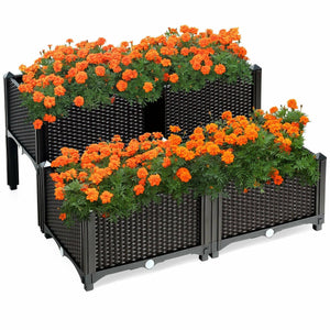 Set of 4 Elevated Flower Vegetable Herb Grow Planter Box-Brown view 4