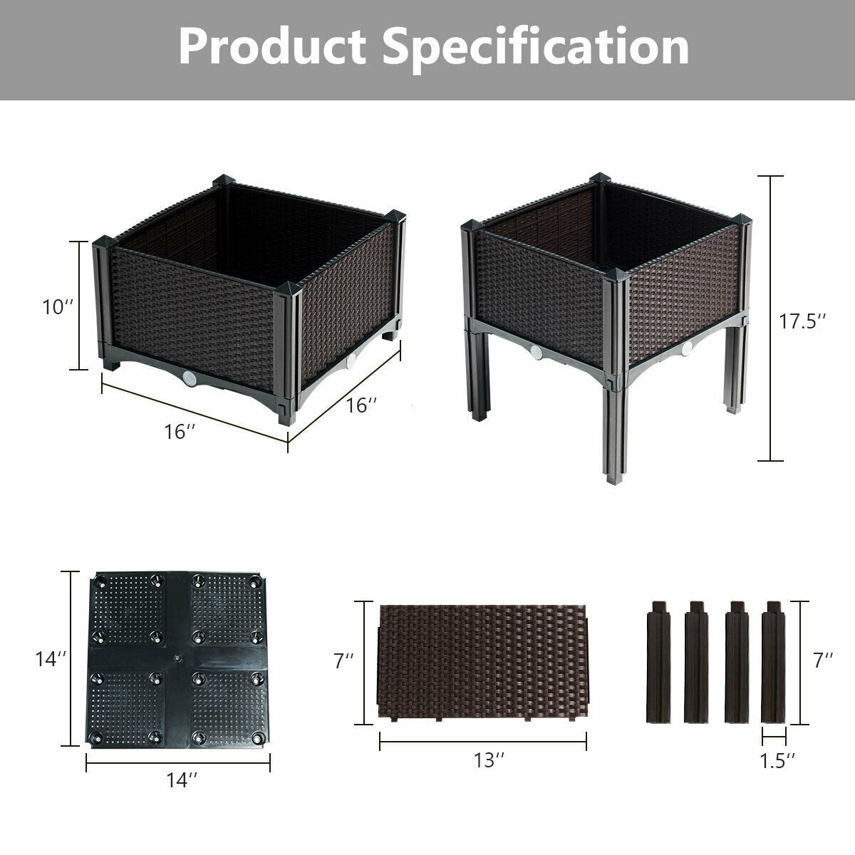 Set of 4 Elevated Flower Vegetable Herb Grow Planter Box-Brown view 5