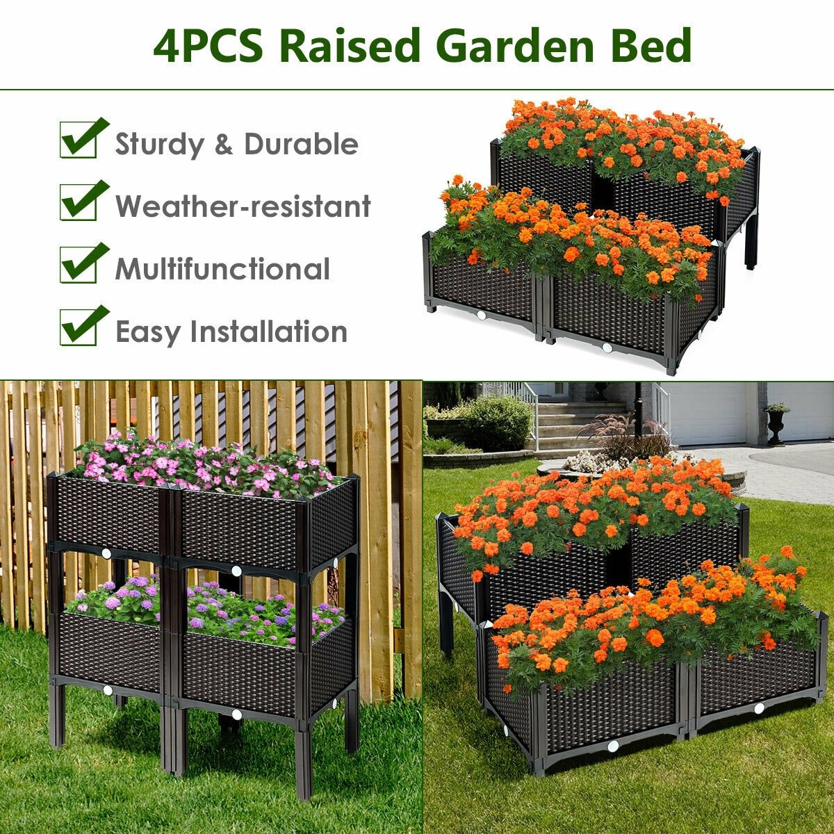 Set of 4 Elevated Flower Vegetable Herb Grow Planter Box-Brown view 6