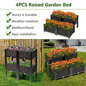 Set of 4 Elevated Flower Vegetable Herb Grow Planter Box-Brown view 6