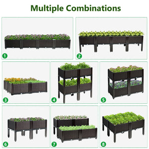 Set of 4 Elevated Flower Vegetable Herb Grow Planter Box-Brown view 7