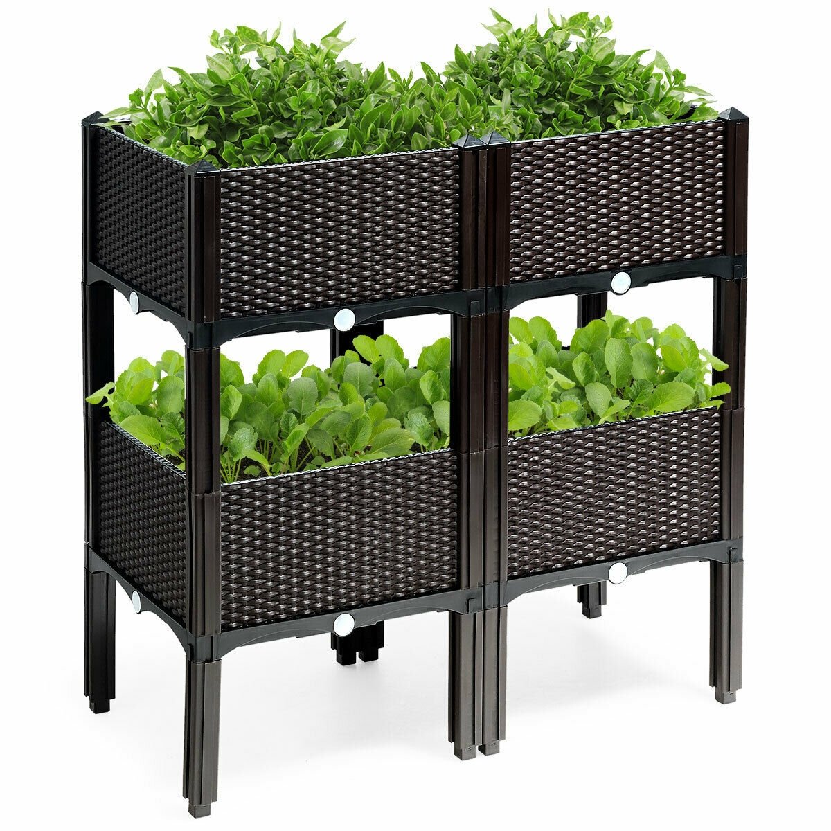 Set of 4 Elevated Flower Vegetable Herb Grow Planter Box-Brown view 9