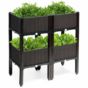 Set of 4 Elevated Flower Vegetable Herb Grow Planter Box-Brown view 9