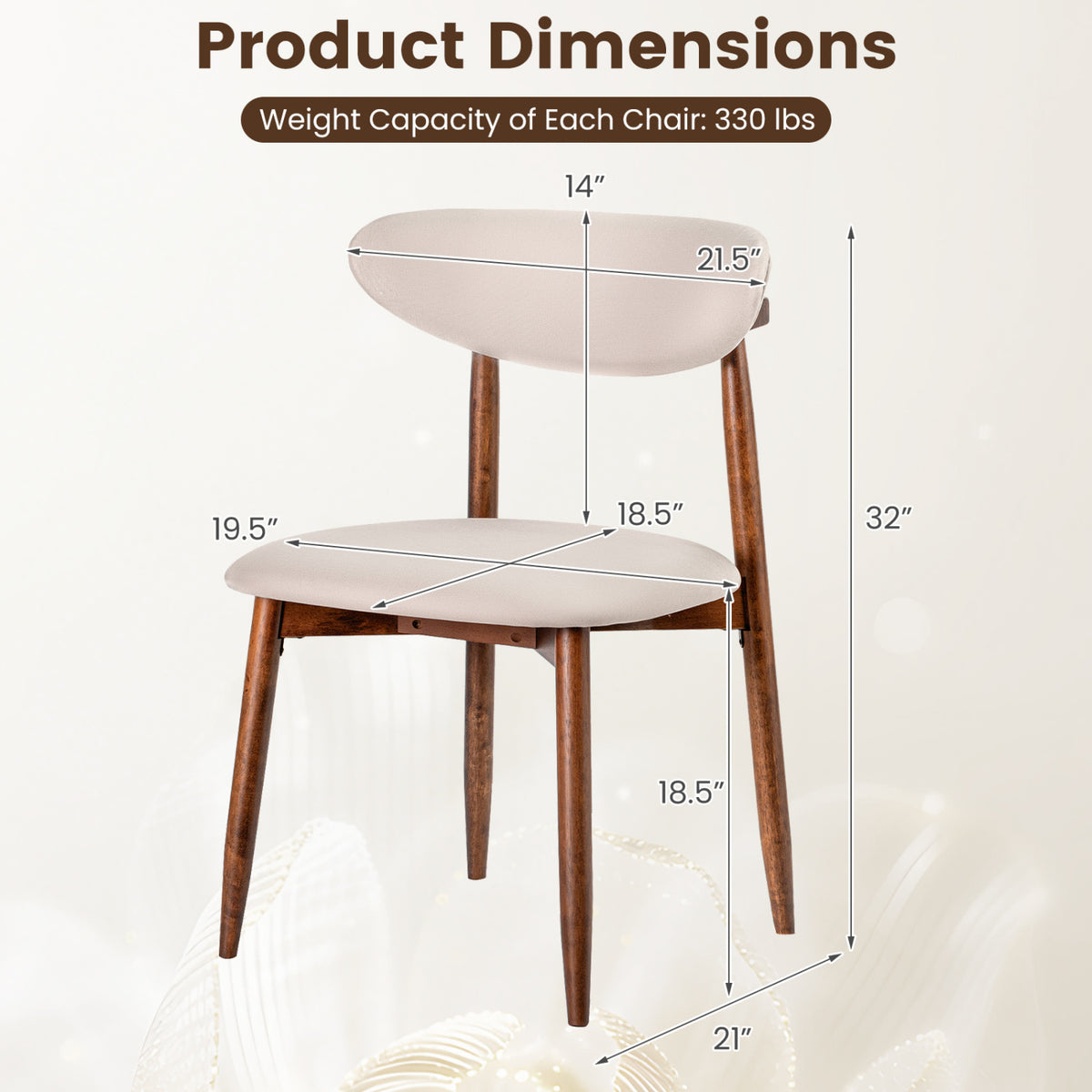 Set of 4 Fabric Upholstered Dining Chairs with Curved Backs-Beige view 3