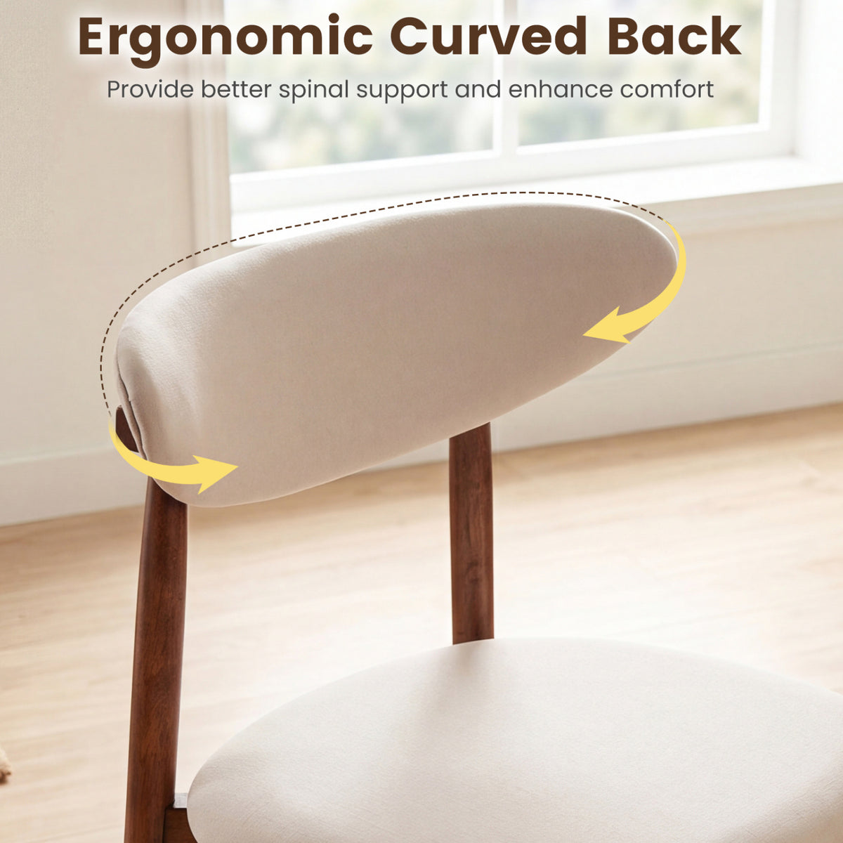 Set of 4 Fabric Upholstered Dining Chairs with Curved Backs-Beige view 6