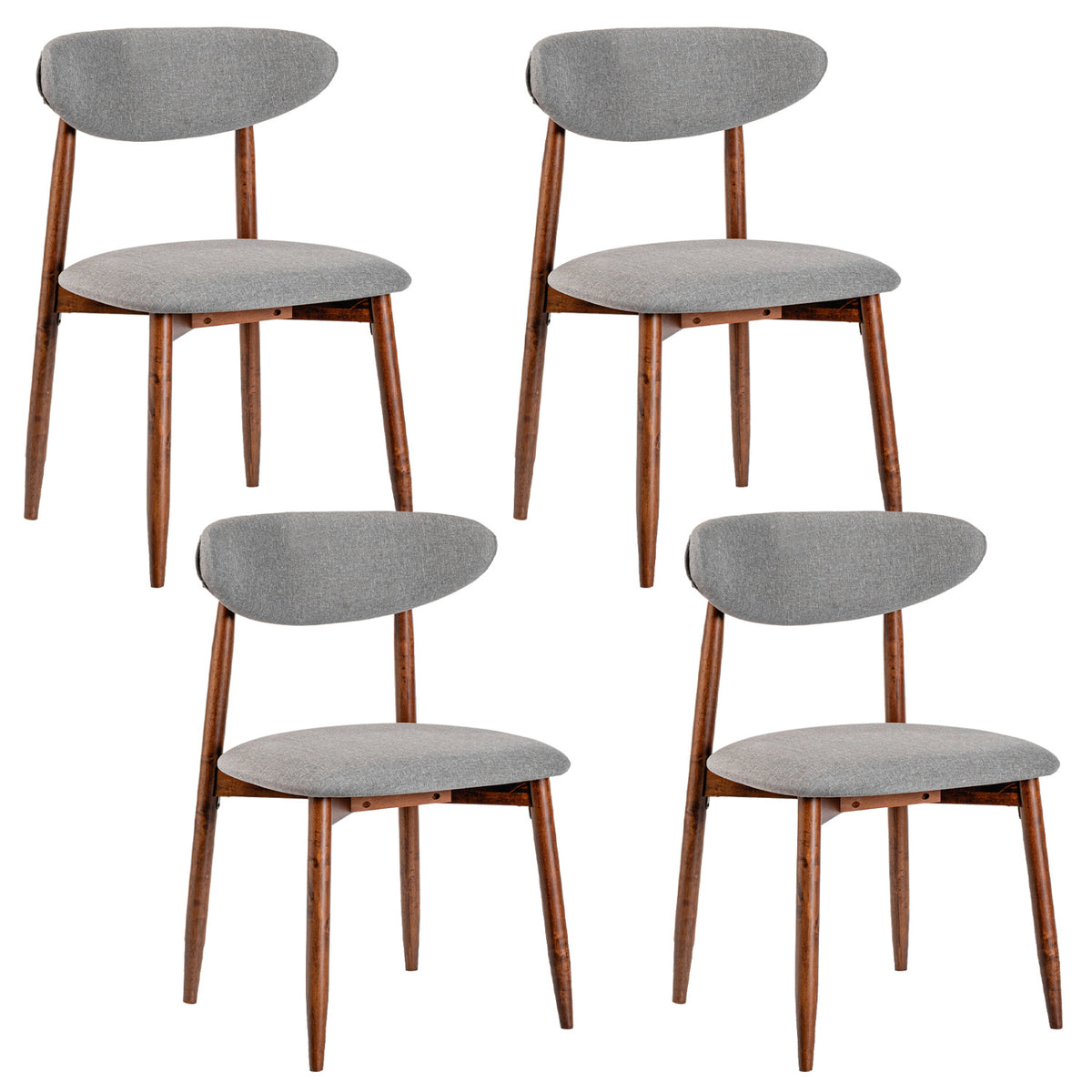 Set of 4 Fabric Upholstered Dining Chairs with Curved Backs-Gray