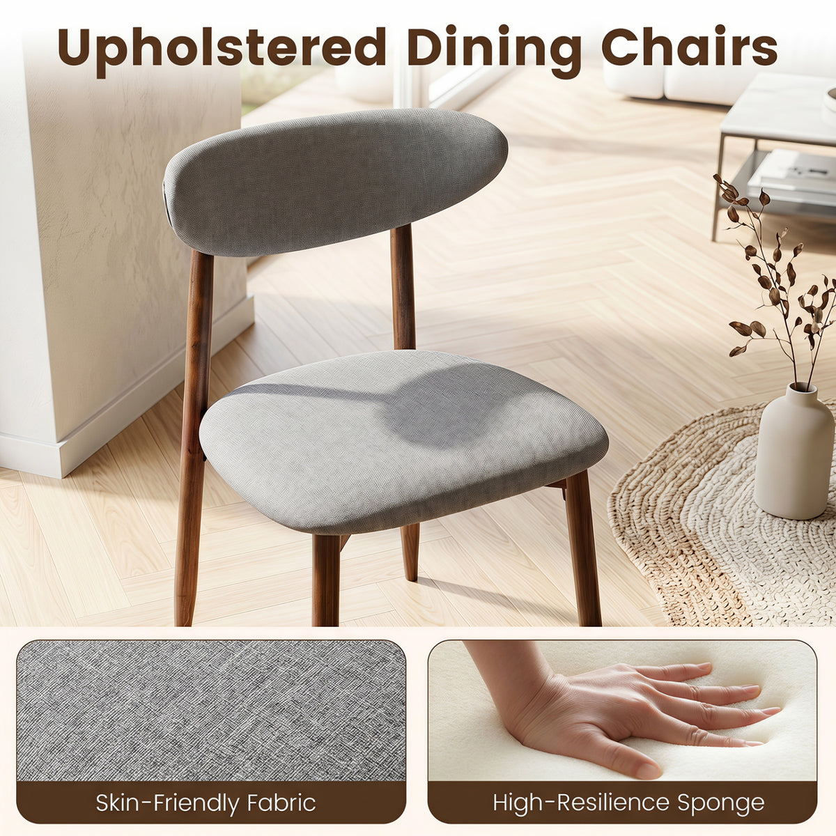 Set of 4 Fabric Upholstered Dining Chairs with Curved Backs-Gray view 4