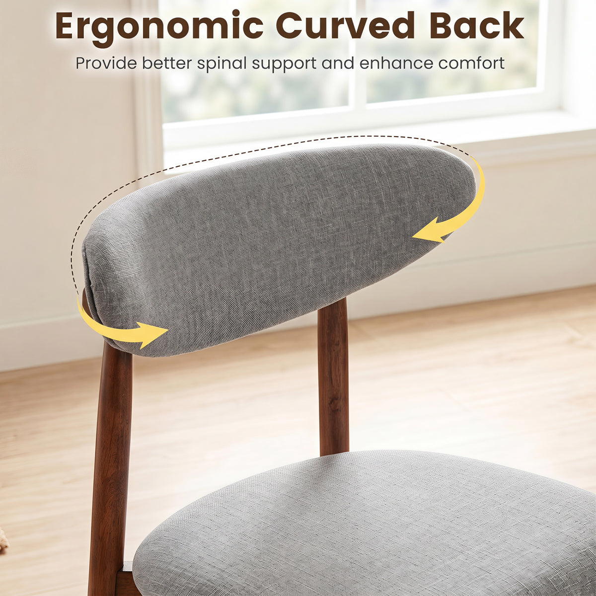 Set of 4 Fabric Upholstered Dining Chairs with Curved Backs-Gray view 6