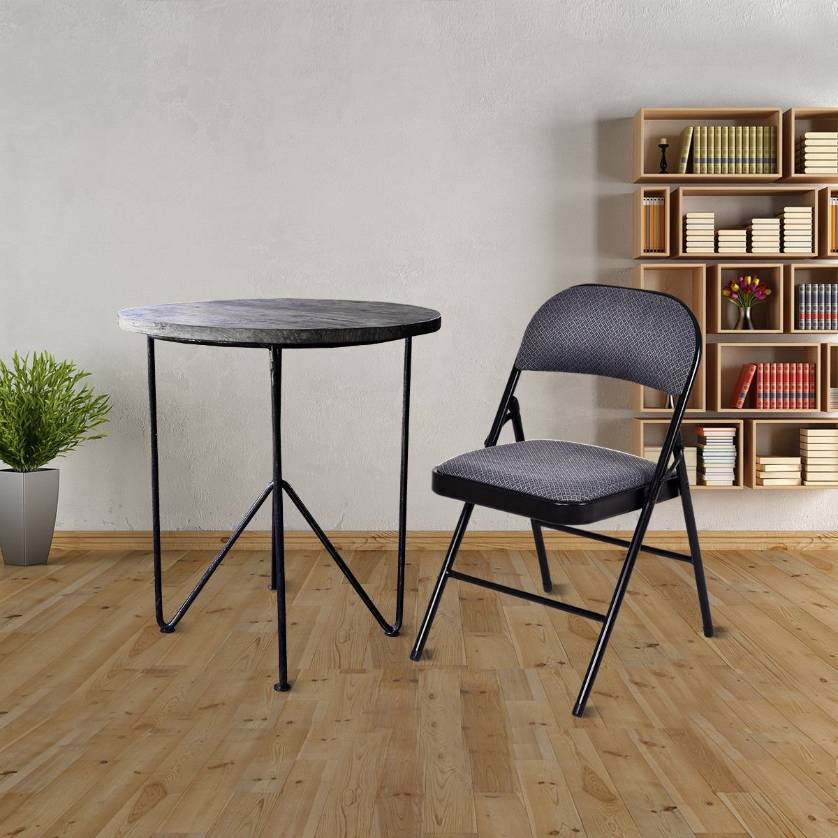 Folding Chair Set with Upholstered Seat and Fabric Covered Backrest view 2
