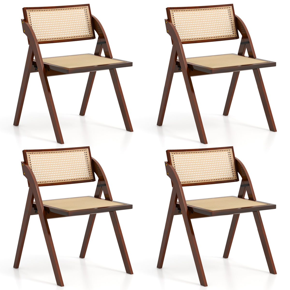 Set of 4 Foldable Dining Chairs with Woven Rattan Backrest-Brown