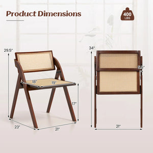 Set of 4 Foldable Dining Chairs with Woven Rattan Backrest-Brown view 3