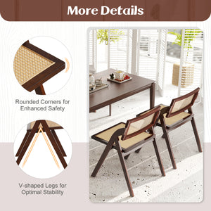 Set of 4 Foldable Dining Chairs with Woven Rattan Backrest-Brown view 7