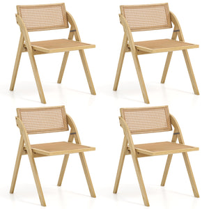 Set of 4 Foldable Dining Chairs with Woven Rattan Backrest-Natural