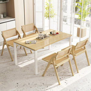Set of 4 Foldable Dining Chairs with Woven Rattan Backrest-Natural view 2