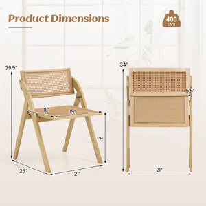 Set of 4 Foldable Dining Chairs with Woven Rattan Backrest-Natural view 3