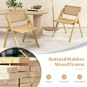 Set of 4 Foldable Dining Chairs with Woven Rattan Backrest-Natural view 5
