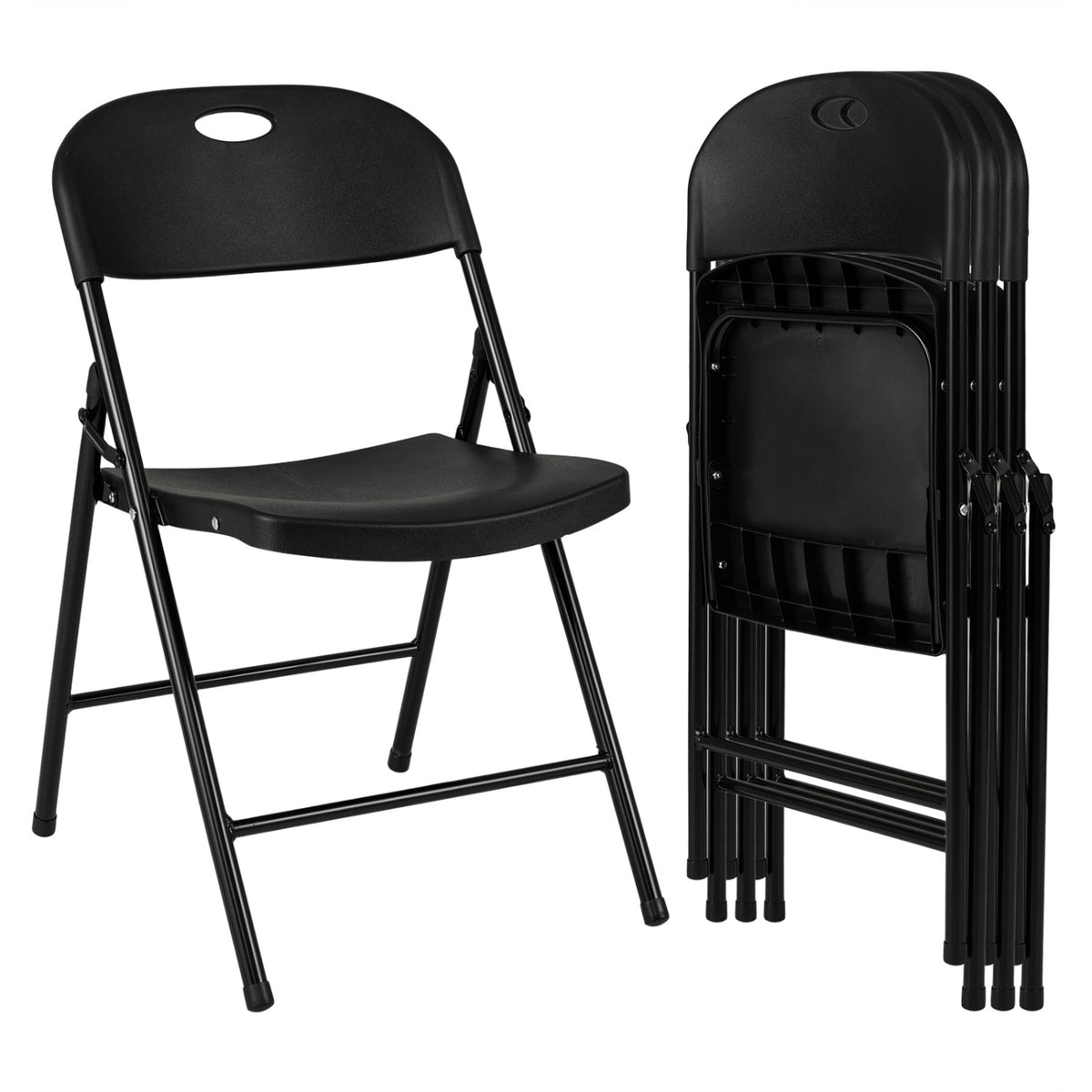 Set of 4 Foldable Plastic Chairs with Ergonomic Backrest-Black view 3