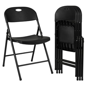 Set of 4 Foldable Plastic Chairs with Ergonomic Backrest-Black view 3