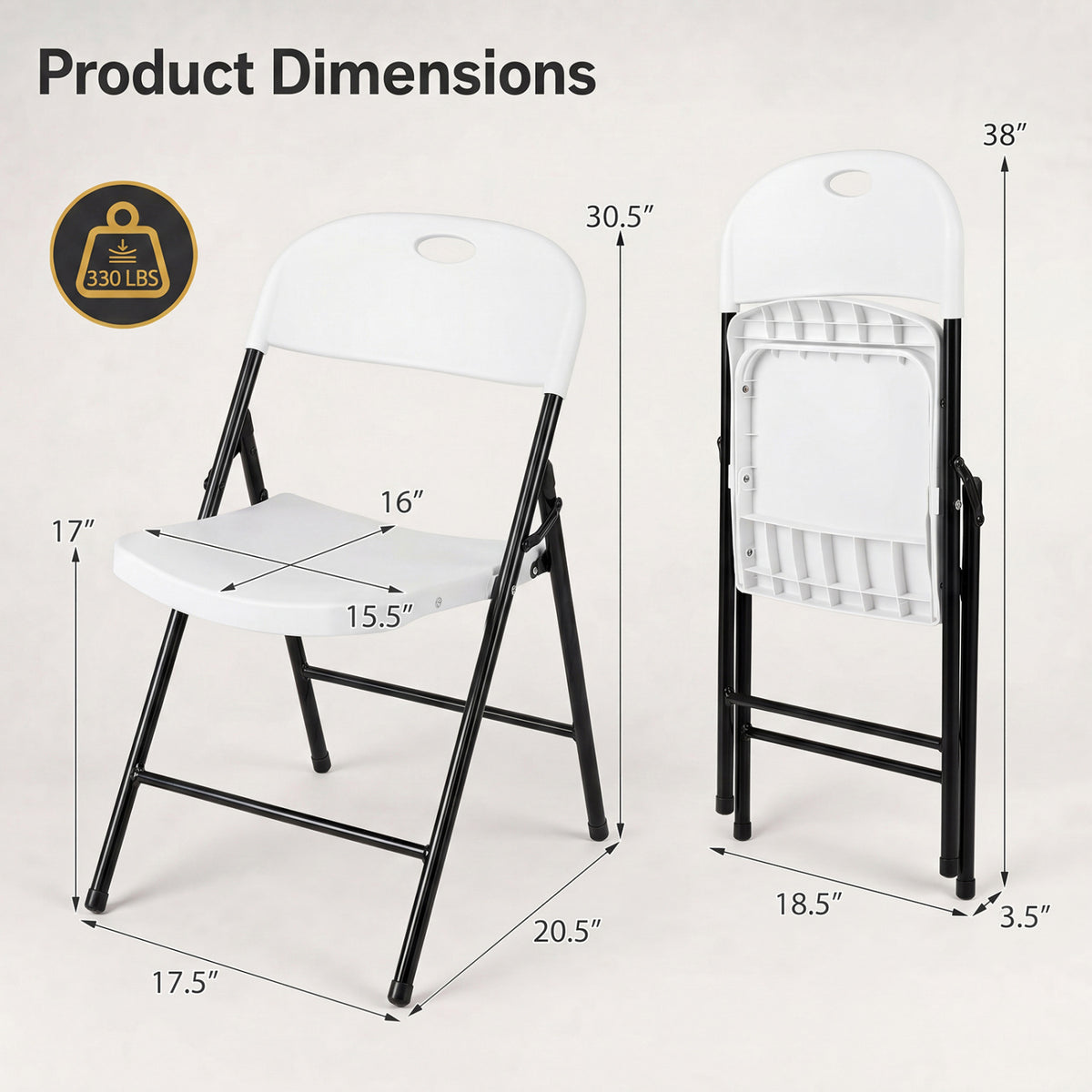 Set of 4 Foldable Plastic Chairs with Ergonomic Backrest-White view 4