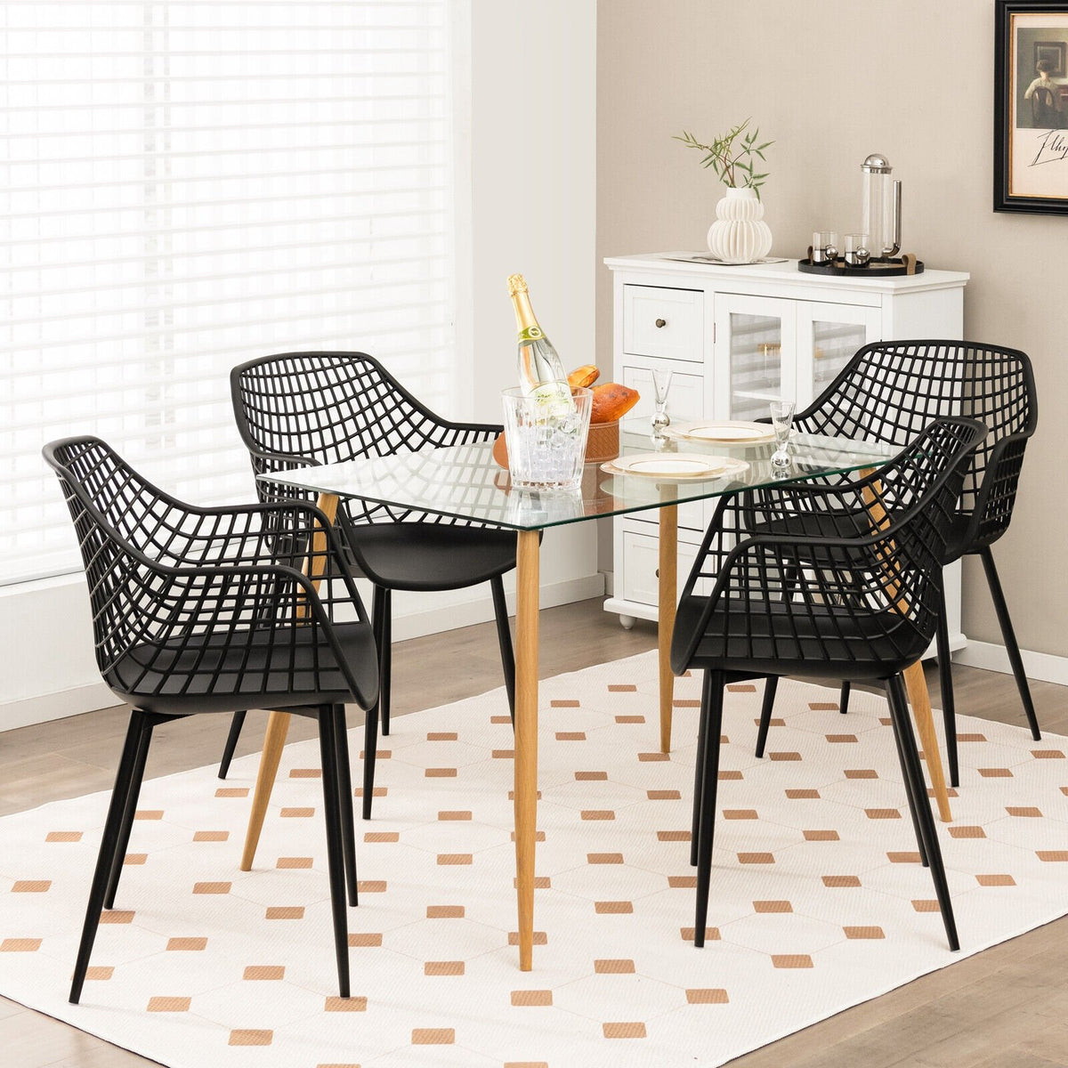 Set of 4 Heavy Duty Modern Dining Chair with Airy Hollow Backrest-Black view 2
