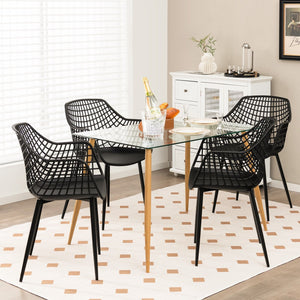 Set of 4 Heavy Duty Modern Dining Chair with Airy Hollow Backrest-Black view 2